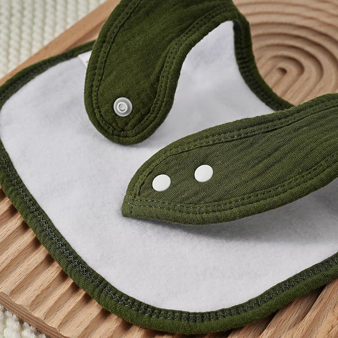 GLLQUEN BABY Muslin Drool Bibs for Boys Girls 8 Pack, Adjustable Baby Bibs for Drooling and Teething, Soft Cotton Baby Bandana Bib for Newborn Feeding Essentials (Green)