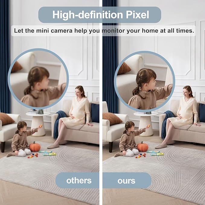 ZHENHAN Mini Security Camera, Nanny Cam for Home with Night Vision, WiFi Wireless Indoor Camera,Pet/Baby Monitor, Remote Viewing Motion Detection, Cloud & SD Card Storage, 24/7 Monitoring