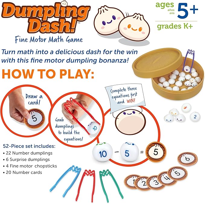 Learning Resources Dumpling Dash Fine Motor Math Game, Math Manipulatives, Montessori Toys, Board Game, Play Food, Homeschool, Fine Motor Toys, Food Games, Counting Toys, Homeschool Preschool