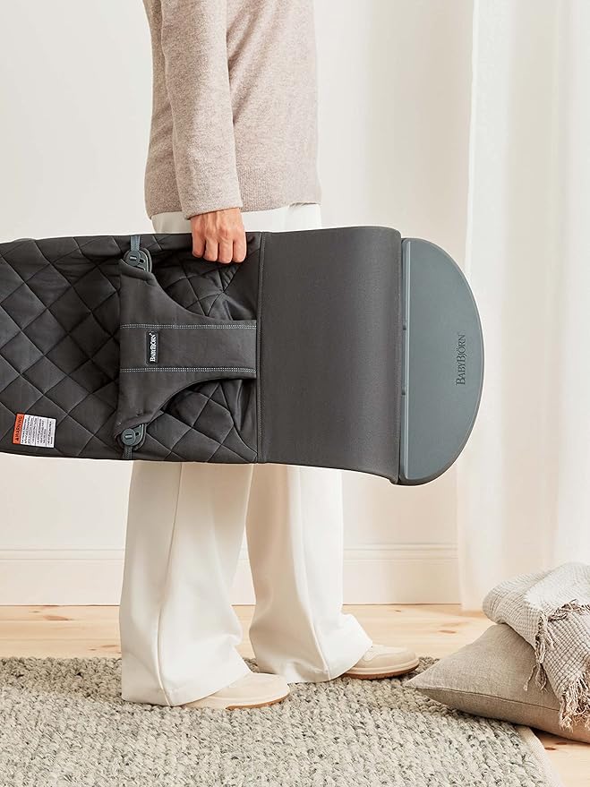 BabyBjörn Bouncer Bliss, Cotton, Classic Quilt, Anthracite 2-in-1 Adjustable Baby Bouncer Seat and Toddler Chair, Newborn to Toddler (8-29 lbs), 4 positions, Lightweight & Portable