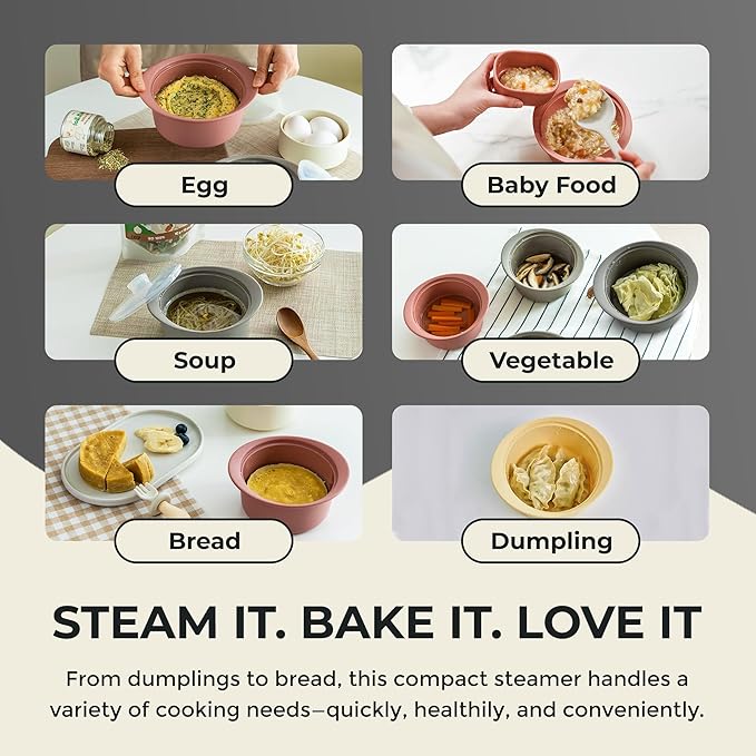 27oz Platinum Silicone Microwave Steamer Pot with Handle & Lid - Korean 100% Food-Grade Steamer Bowl, Heat-Resistant Cooker with Steam Holes, Easy Clean, Dishwasher Safe, Taupe Brown