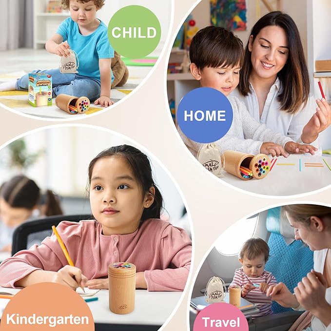 Montessori Toys for 1 2 3 Year Old:Solid Wood Fine Motor Skills Object Permanence Box for One Two Year Old Baby, Fidget Sensory Toys for Toddlers 1-3, Color Sorting Cause and Effect 12 month toys