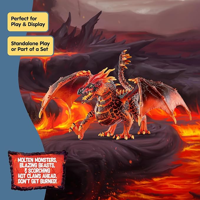 Schleich Eldrador Creatures - 8" Lava Dragon Toy - Movable Wing Action Figure for Boys and Girls - Mythical Creature Figures - Fantasy Beast Figurine - Red Monster Dragon Toys - Kids Ages 7+ | 70138
