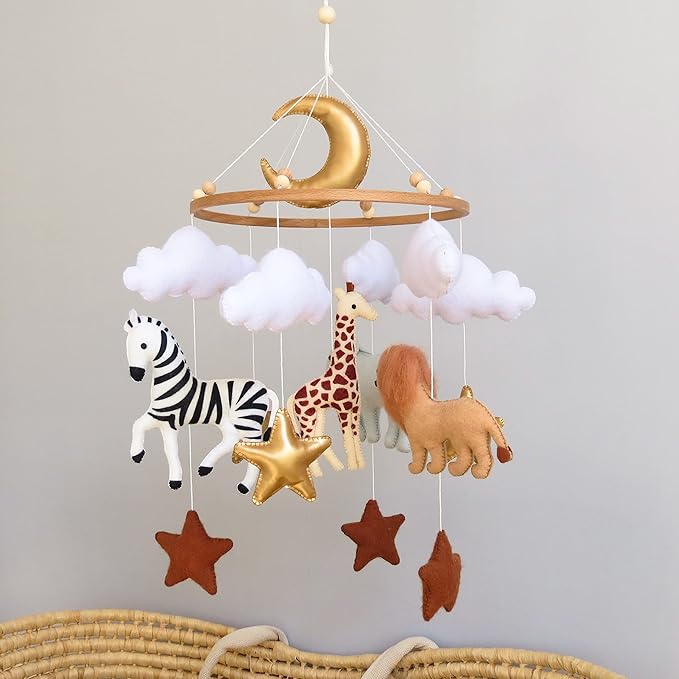 Jungle Crib Mobile for Boys & Girls, Safari Baby Mobile for Crib, Africa Safari Nursery Mobile Handmade