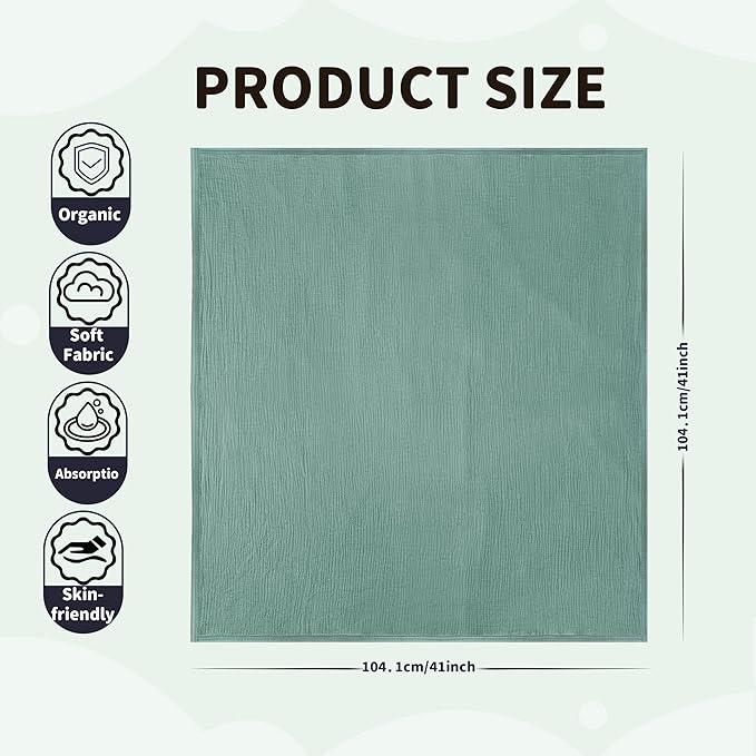 Muslin Swaddle Blankets for Newborn, 2 Pack Breathable Soft Receiving Blanket, Large 41 x 41 inches Swaddle Wrap Burping Clothes, Essentials Infant Shower Items. (Gray & Green)