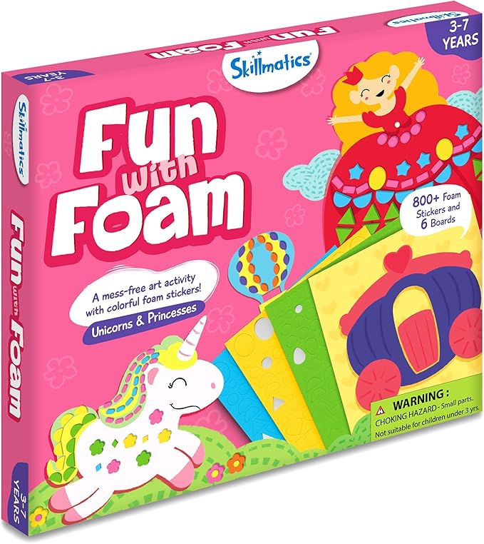 Skillmatics Foam Sticker Art Activity - Unicorns & Princesses, 800+ 3D Foam Stickers, Mess-Free Stocking Stuffers for Kids, DIY Felt Craft Kits, Christmas Gifts for Girls & Boys Ages 3, 4, 5, 6, 7