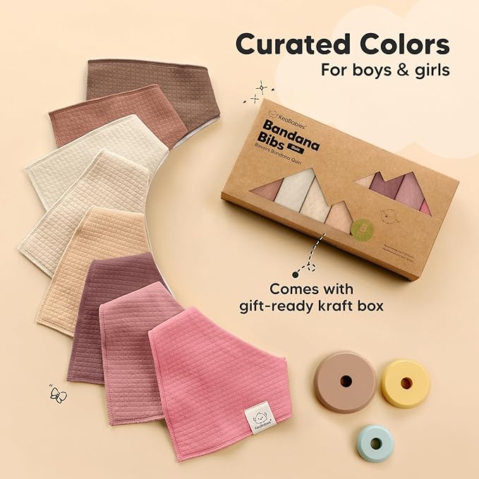 KeaBabies 8-Pack Bandana Bibs for Baby Girls, Boys - Organic Cotton Baby Bibs for Drooling & Teething Newborn, Toddler, Infant 0-36 months, Extra Soft, Absorbent Cloth with Snaps (Rosewood/Quin)