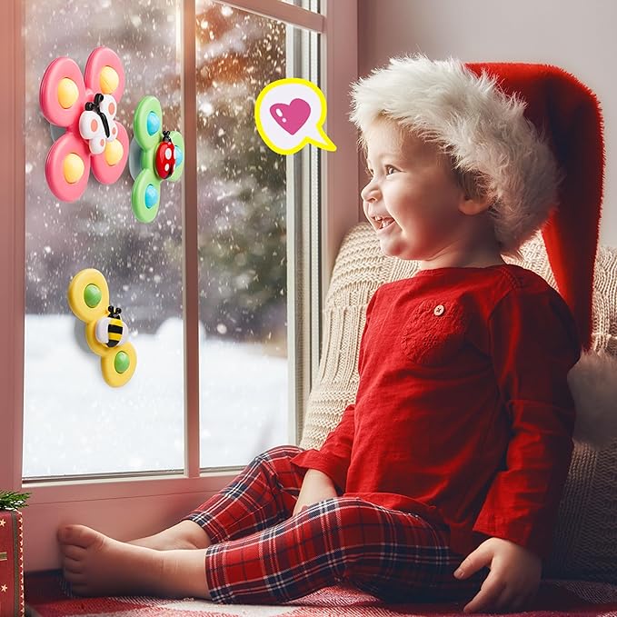 LiKee Strong Suction Cup Fidget Rotating Sensory Bath Toys for Baby, Airplane Car Travel Table & Window Toys for Toddler Boys and Girls, 12+ Months