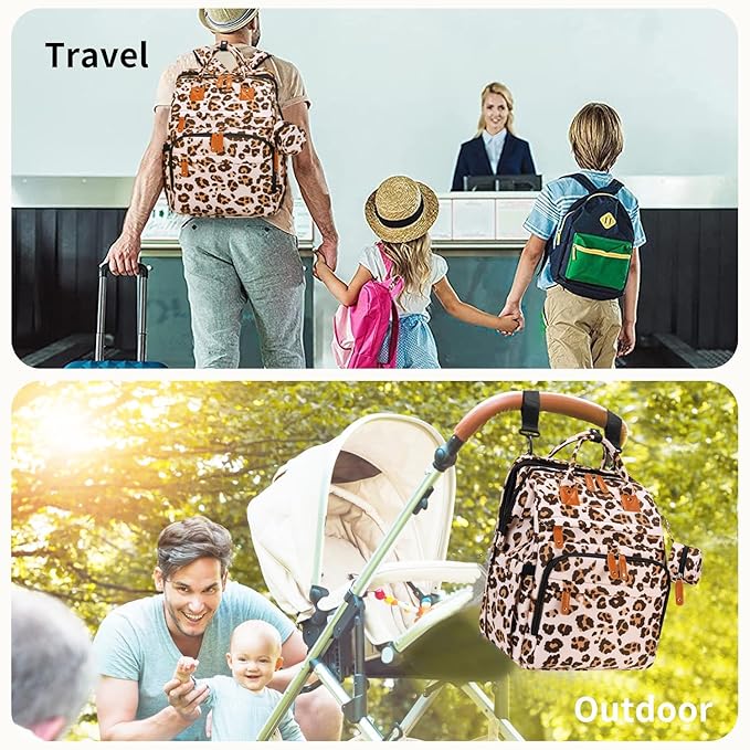 KABAQOO Diaper Bag Backpack with Detachable Changing Station, Large Capacity Baby Diaper Bags for Boys & Girls, Baby Registry Search Stuff & Shower Gifts, Newborn Essentials Must Haves, Leopard Print