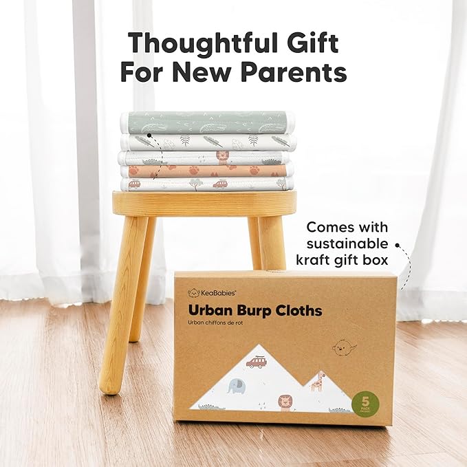 Organic Burp Cloths Baby Boy & Girl - 5-Pack Super Absorbent Cotton Burping Cloths for Babies, Soft & Plush Newborn Spit Up Rags, Infant Towels for Milk Spit Up, Unisex, Large 21" x 10" (Mesozoic)