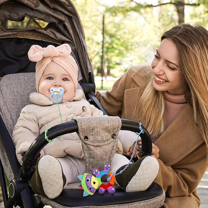 Baby Toy Strap, RTMOK Silicone Bottle Holding Clip, has 1 Toy Strap to Hold Bottles, 3 Toy Straps to Hold Any Toy, Plus 2 Free Silicone Pacifier Clips