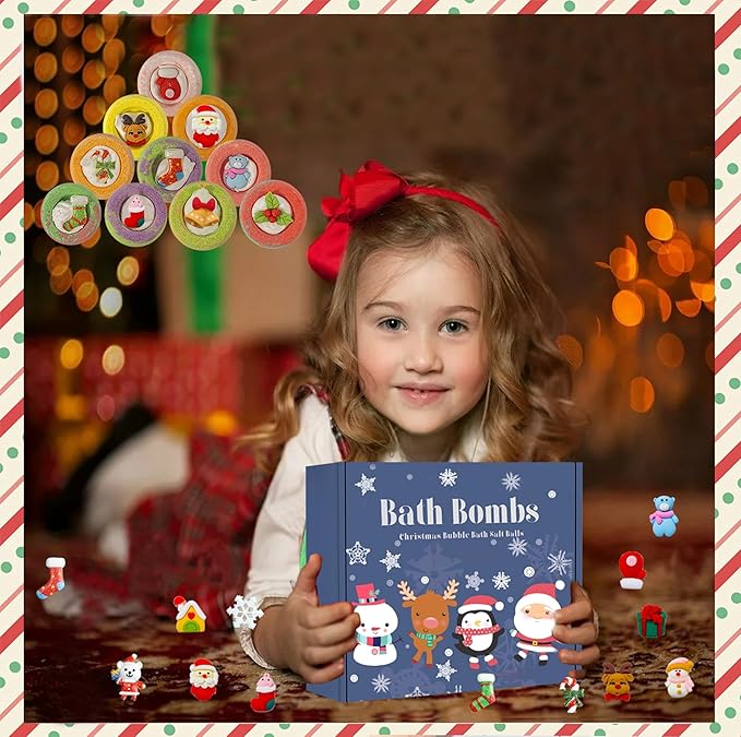 20 Pack Christmas Bubble Bath Bombs,Bath Bombs for Kidswith Christmas Squishy Surprise Inside Kids Girls Boys Women Christmas Stocking Stuffers Gifts