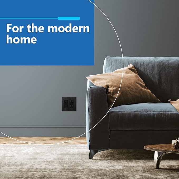 LIDER Brushed Finish Double Decorator Switch Cover, Screwless Wall Plate, Mid-Size 2-Gang 4.88" x 4.92", Unbreakable Polycarbonate Thermoplastic, UL Listed, LSWP-32M-BBK10P, Brushed Black, 10 pack