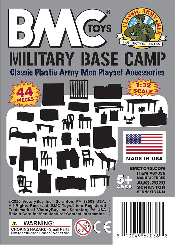 BMC Classic Marx Military Base Camp - 44pc Plastic Army Men Playset Accessories