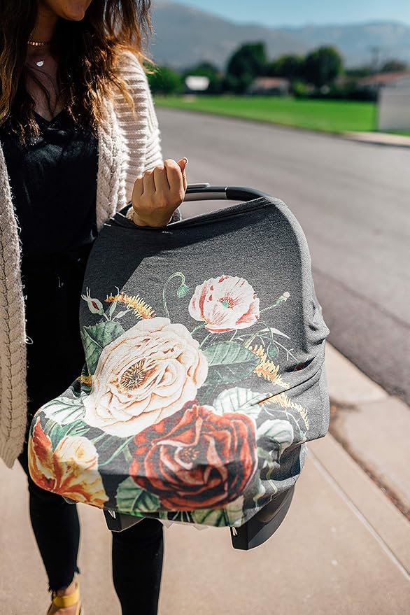 Baby Car Seat Cover Canopy and Nursing Cover Multi-Use Stretchy 5 in 1 Gift Raven by Copper Pearl