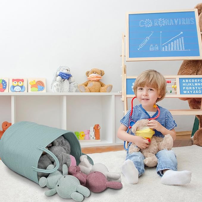 Cotton Rope Laundry Basket Hamper for Clothes Woven Storage Basket for Living Room Bedroom Boho Tall Rope Baskets for Blanket Toys Pillow Towels Baby Nursery Hamper Bin Large light green