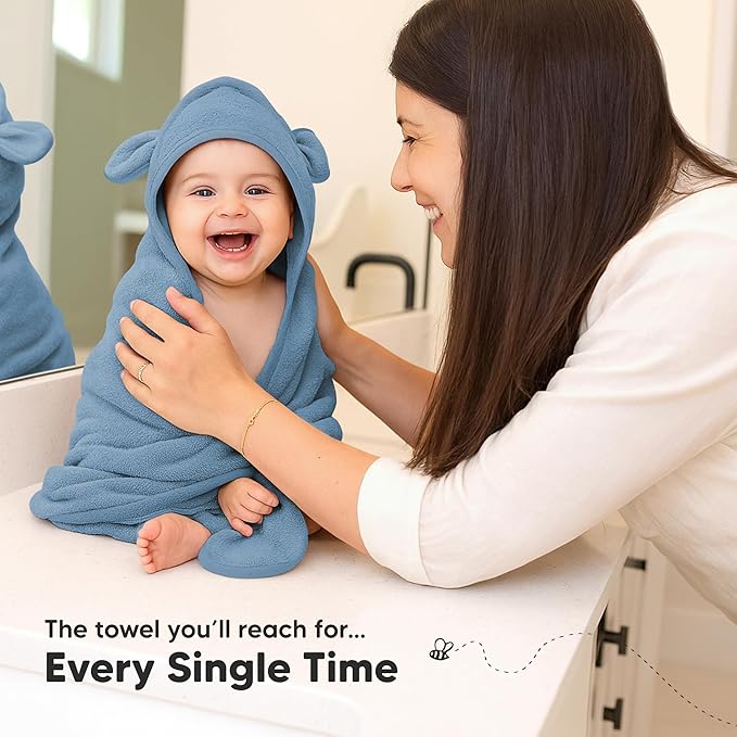 KeaBabies 2-Pack Hooded Baby Towels for Newborn - 30x30 Soft & Absorbent Viscose from Bamboo Baby Bath Towels with Hood for Infant, Toddler,Kids,Boys Girls,Newborn Bath Essentials (Steel, Petite)