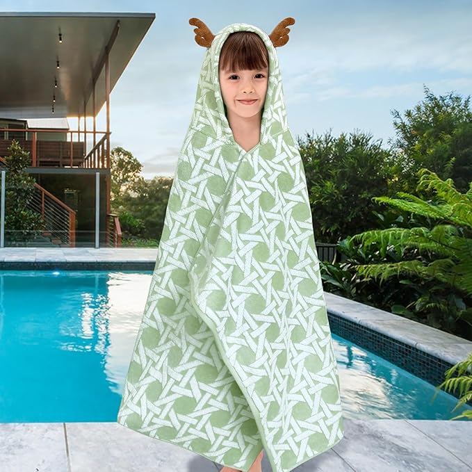 VOOVA & MOVAS Kids Bath Towel with Elk Hood (3-8Years,27.5"X54"), Absorbent Thick Cotton Towel Wrap for Pool | Swim | Bath, Jacquard Forest Elk