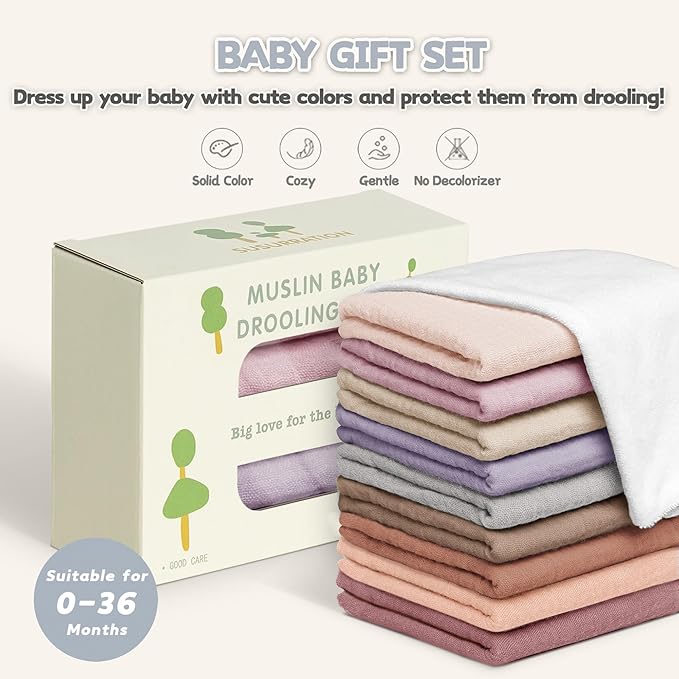 Susurration Muslin Baby Bibs 10Pack Baby Bandana Drool Bibs Soft Adjustable Newborn Bibs for Unisex Baby Girls & Boys (Rosabrun)