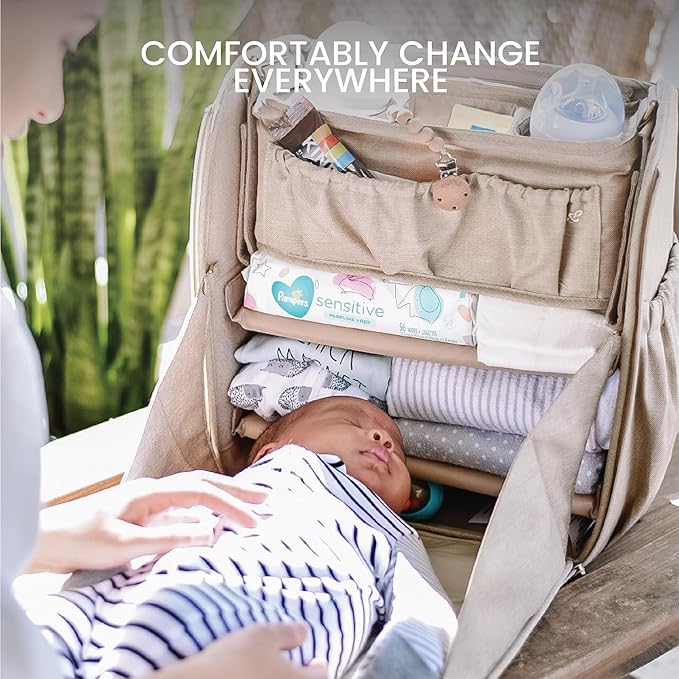 Diaper Bag Backpack Convertible - 800D Reinforced Stitching -Full Open Cabinet and Padded Changing Station, Removable Caddy with Two Drink Holders and Angled Cell Phone Storage for Viewing, Black