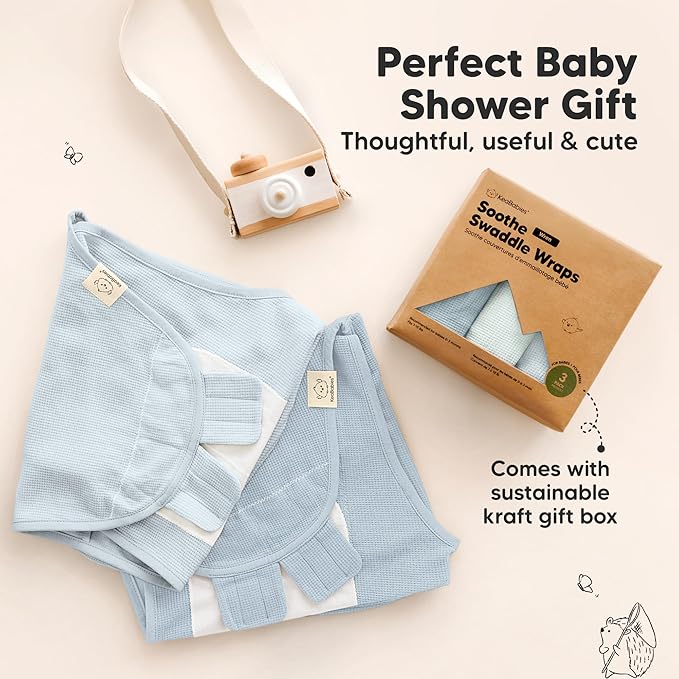 3-Pack Organic Swaddles for Newborns, Baby Sleep Sacks 0-3 Months - Baby Swaddle Wrap, Newborn Wearable Blanket, Infant Sleep Sack for Girls, Boys, Soft & Snug, Large Hook & Loop Closure (Glacier)