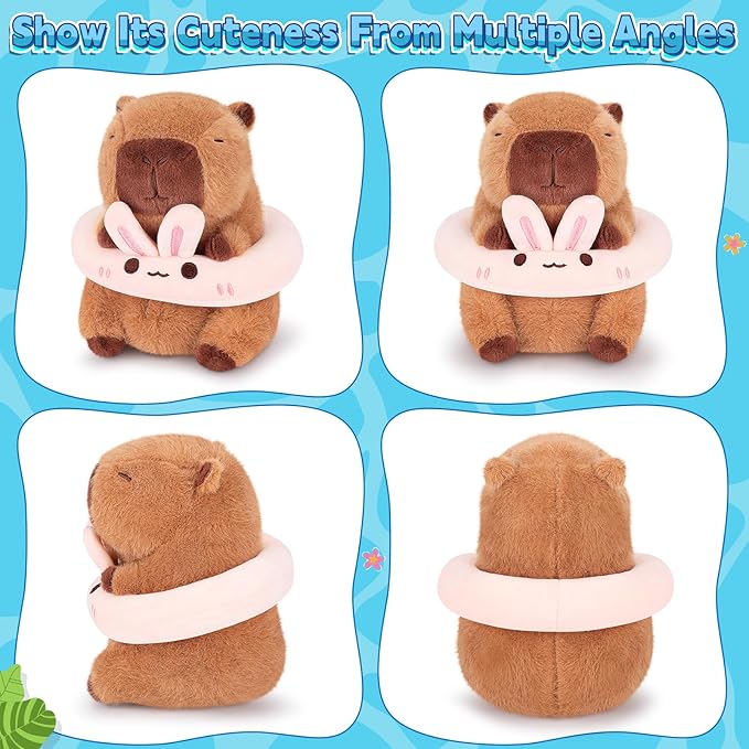 Achwishap Capybara Stuffed Animal,Soft Capybara Plush,Cute Plushies Kawaii Capybara Plush Toys,10” Plush Stuffed Toy with Bunny Swimming Circle Plushie Birthday Gifts for Kids Adults
