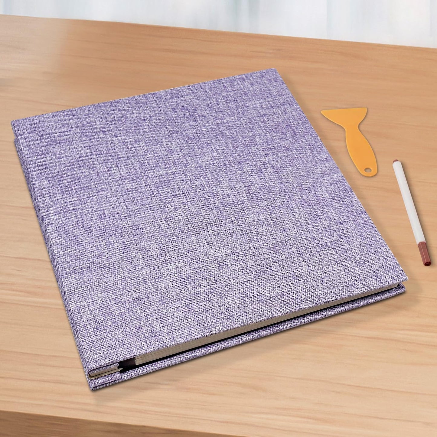Large Photo Album Self Adhesive Scrapbook Album for 4×6 5×7 8×10 Pictures DIY Magnetic Linen Cover Album 40 Pages for Family Wedding Gifts with Metal Pen and Plastic Board, Light Purple