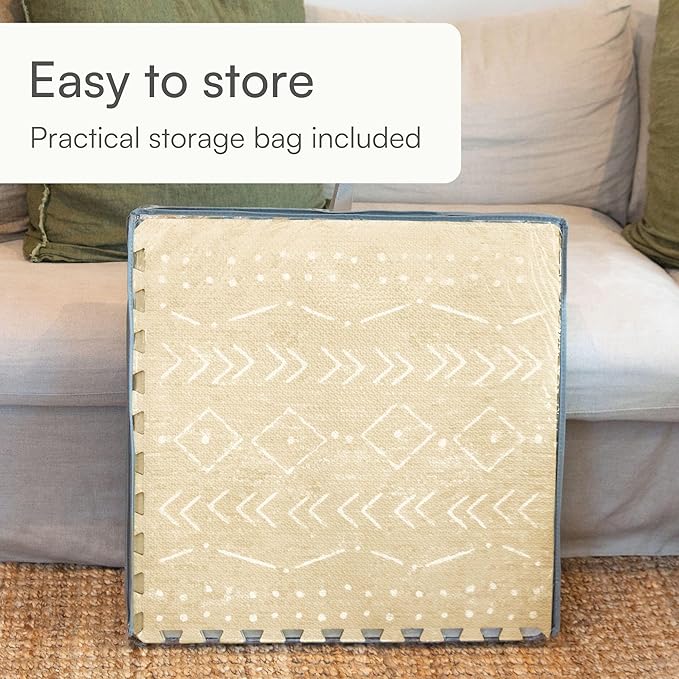 Lillefolk Baby Play Mat for Floor – 6x8ft Beige | Soft Non Toxic Premium EVA Foam Tiles for Tummy Time, Crawling & Playroom – Waterproof Interlocking Floor Mat for Babies & Toddlers (12 Tiles)