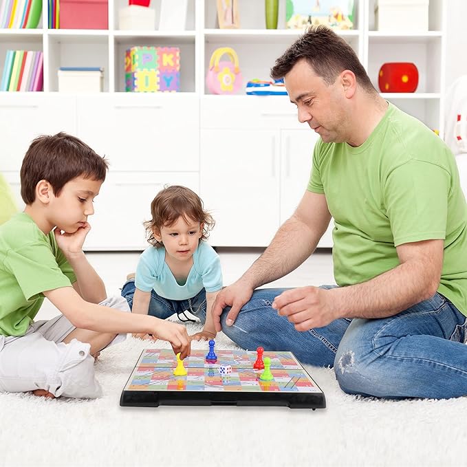 KIDAMI Magnetic Snakes and Ladders Game Set with Storage Box, Folding Design and Light-Weight, Gift for Kids and Adults (9.75 Inches)