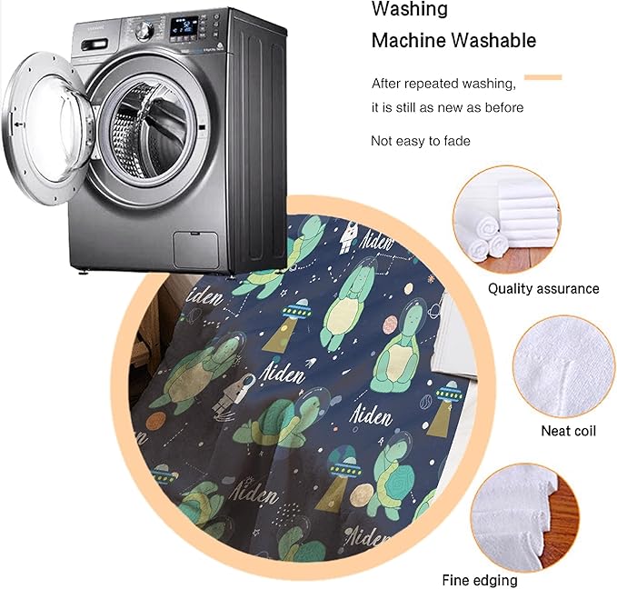 Personalized Custom Baby Blanket for Girls & Boys - Astronaut & Turtle Themed Swaddle Blanket for Toddlers, Infants & Newborns - Nursery, Stroller & Crib Decor - Throw & Birthday Gift