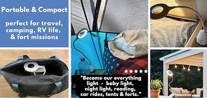 Portable LED Clip On Night Light for Babies, Kids & Adults – Dimmable, Rechargeable, 3-Colors for Nursery, Desk, Crib, Diapers, Reading, Feeding, Bedroom, Office, Task, Car, Music, Travel, Gift