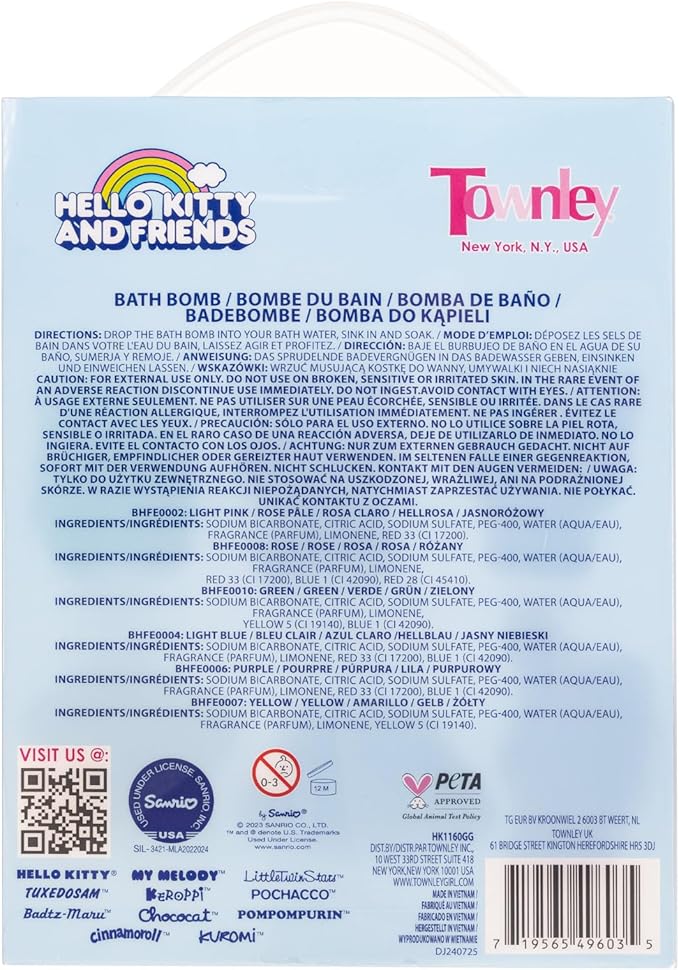 Hello Kitty and Friends Bath Bombs Set, 6 Piece, Bubblegum Scented - Ages 3+ Character Molded – Fun & Bright Colors - Bath Time Fun, Great Birthday Gifts, Stocking Stuffers, by Townley Girl