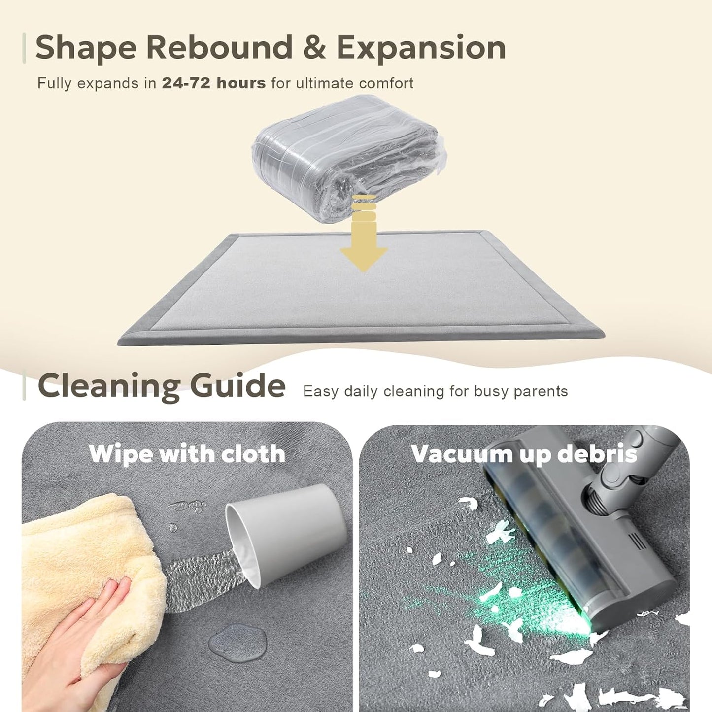 Large Thick 1.3" Thick Baby Play Mat for Floor, Padded Foam 79x71 Playpen Mat for Tummy Time, Soft Velvet for Babies, Toddlers, Infants, Kids, Baby-Safe & Non-Slip for Crawling, Gray