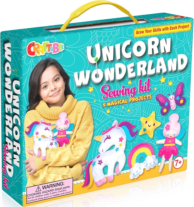 CRAFTSBEE Magical Unicorn Sewing Kit for Girls 7+ - Create 5 Adorable Felt Animals & a Cozy Pillow - Fun, Easy, and Educational DIY Craft