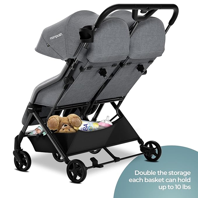Mompush Lithe Double Stroller, Lightweight Side by Side Stroller for Newborn and Toddler, Easy Fold, Spacious Seats with Recline, UPF50+ Canopy