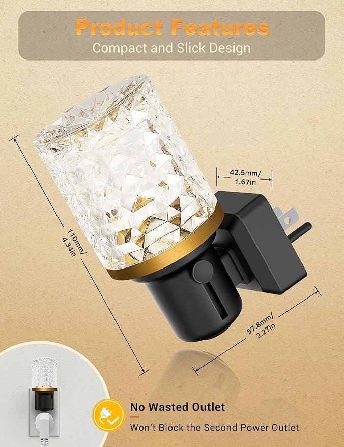 JandCase LED Night Light Amber, Dimmable Night Lights Plug into Wall, Modern Nightlight with Auto On Off Light Sensor, Amber Night Light 0-100LM Brightness for Bathroom Hallway Bedroom Decor