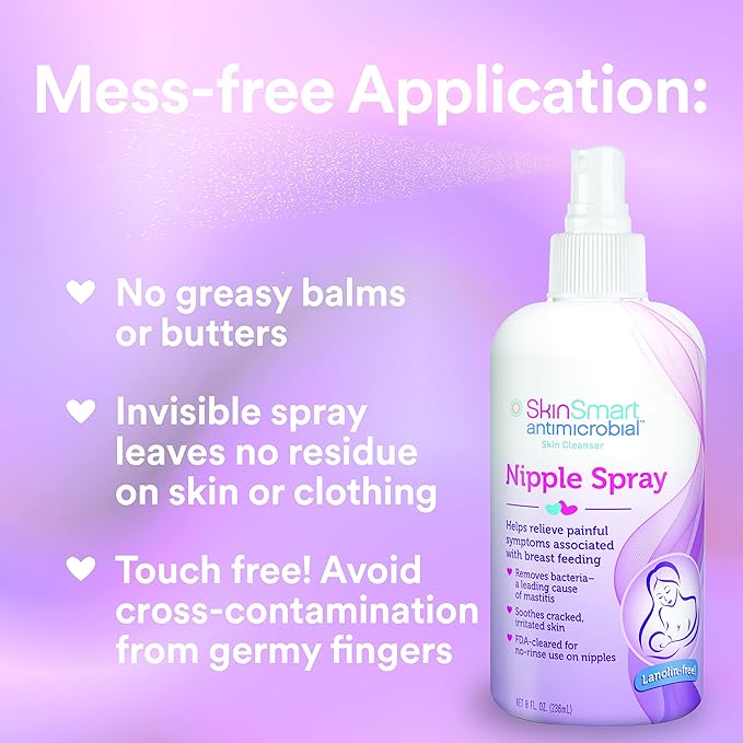 SkinSmart Nipple Relief Spray for Breastfeeding, Naturally Soothing, Lanolin-Free, Made with 100% Natural Ingredients (HOCL), 8 ounce Spray