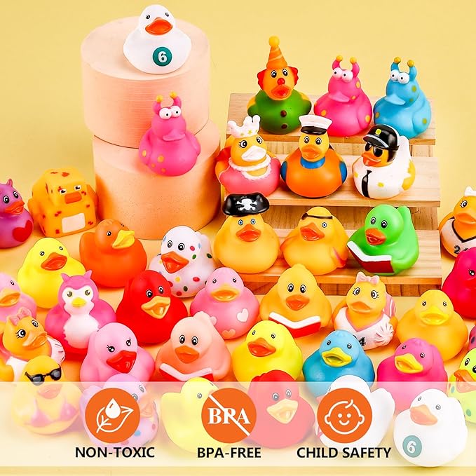 200 Pack Rubber Ducks in Bulk, Jeep Ducks for Ducking, Ducks for Jeeps Assorted, Bath Toys Floater Duck for Kids, Baby Showers Accessories Party Favors