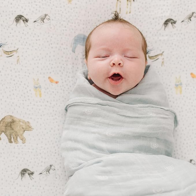 Little Unicorn Premium Cotton Swaddle Baby Blanket | Breathable Fabric | for swaddling, Play, Nursing & More (Blue Rainbow)