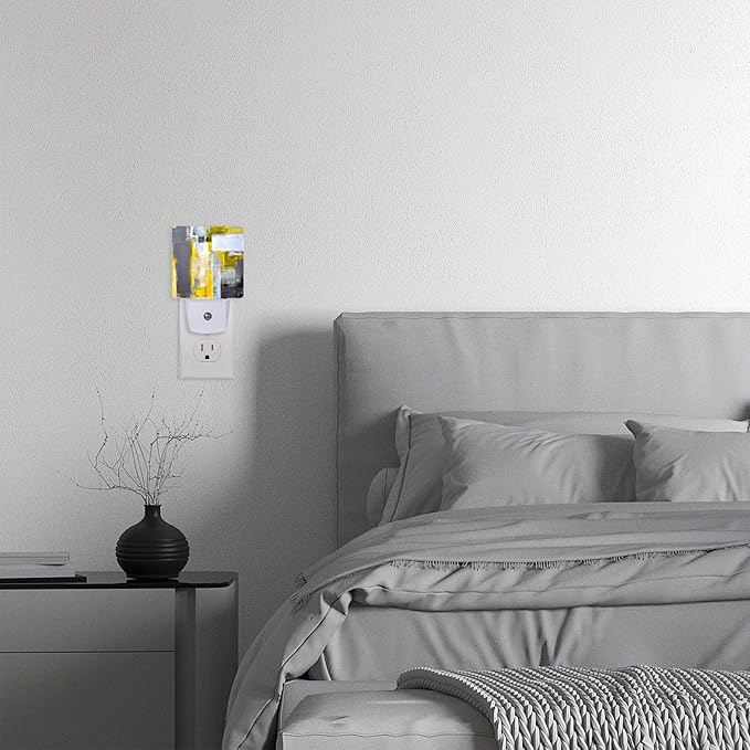 Night Light,Grey and Yellow Abstract Art Night Lights Plug into Wall for Boys Girls Bedroom Decorative Half Round Nightlight Led Lamp 0.5W Sleep Friendly