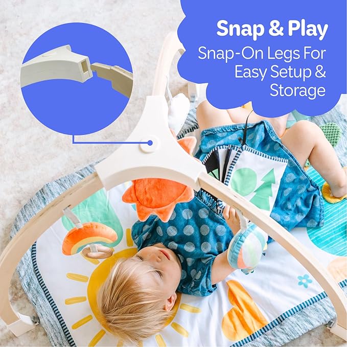 Move2Play, Montessori-Inspired Wooden Interactive Baby Play Gym | Kick & Play Piano | Thickly Padded Floor Play Mat | Tummy Time Must Have | Playmat for Newborns & Infants | Ages 0, 3, 6+ Months