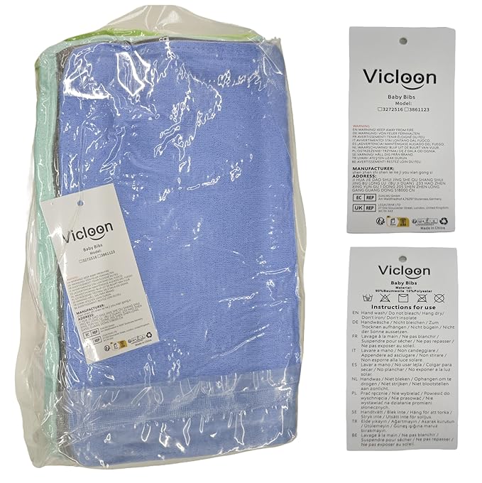 Vicloon Baby Bibs, 5PCS Terry Bib Set, Baby Bibs for Boys, Girls, Terry Drool Cotton Bibs Waterproof protection, Adjustable Elastic Strap, Baby Bandana Drool Bibs for Feeding, Teething Drooling(BULE)