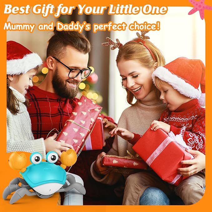 Crawling Crab Baby Toy, Upgraded Tummy Time Gifts for Newborn Babies 3-6 6-12 Month, Light-Up Walking Dancing Moving Crab with Music & Obstacle Avoidance, Rechargeable Sensory Development Toy (Green)