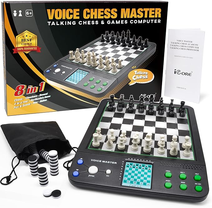 iCore Electronic Chess Set Pro Black : Voice Guide, 30 Levels, 100 Teaching Exercises, Learning Mode for All Ages