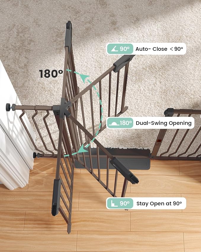 Mom's Choice-GROWNSY Baby Gate for Stairs, 30.5"-43" Pressure Mounted Pet Gate for Doorways-Auto Close Dog Gate for The House-Easy Installation & Walk Thru Wide Safety Gate