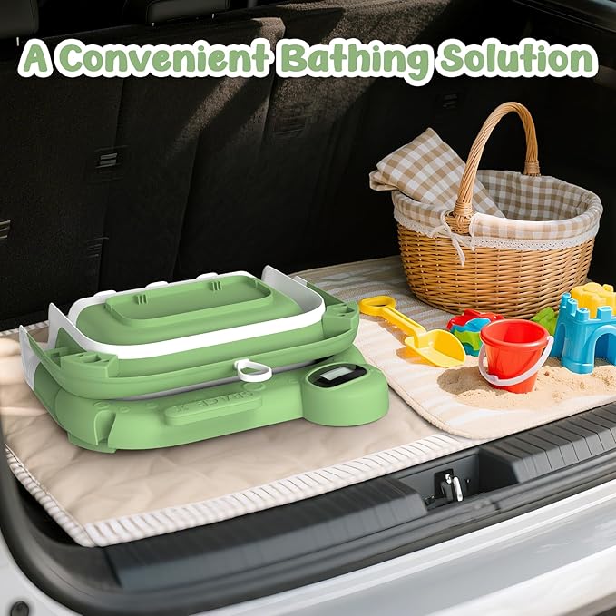 Collapsible Baby Bathtub for Newborn to Toddler (0-24 Months), Portable Baby Bath Tub for Travel, Newborn Bathtub with Soft and Supportive Cushion (Astronaut-Green)
