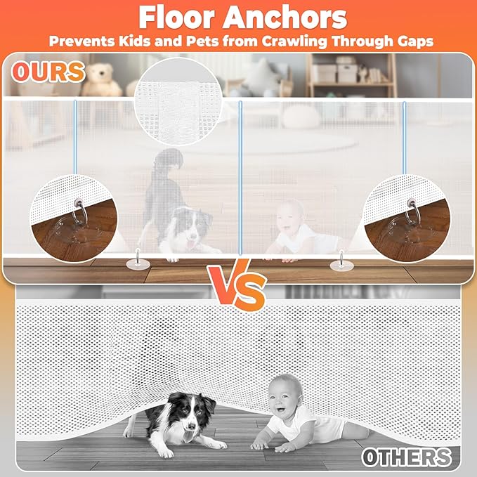 Retractable Baby Gates Dog Gate - 200" Extra Wide Expandable Child Safety Gate, 37" Tall Toddler Pet Mesh Gate with Reinforced Strips for Doorways, Stairs, Hallways, Outdoor & Indoor Large Openings