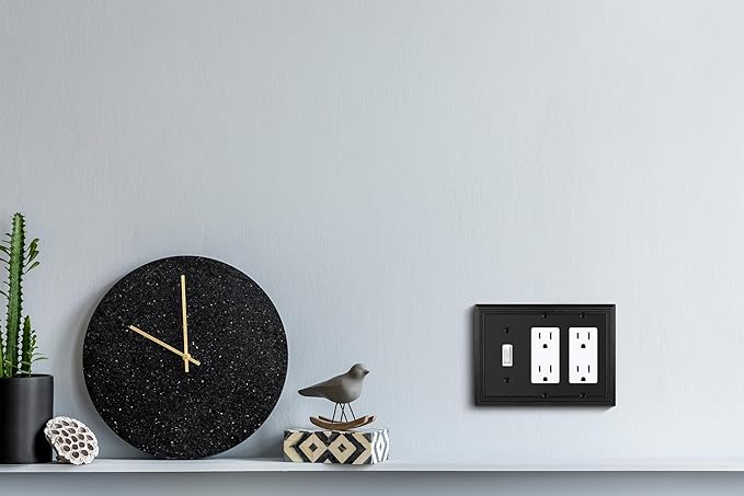 Henne Bery Sunken Pearls Heavy Duty Decorative Wall Plate Switch Plate Outlet Cover (Single Toggle/Double Decorator, Matte Black)
