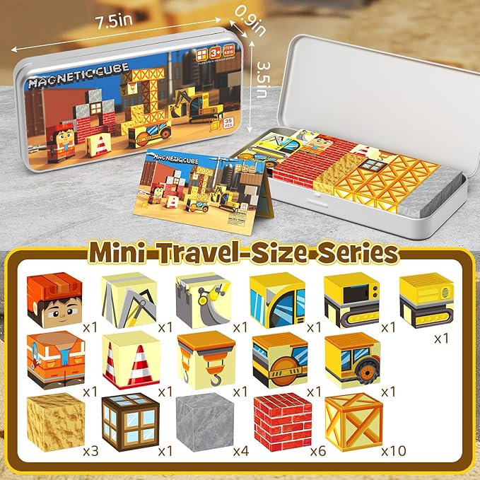 Magnetic Building Blocks for Kids, STEM Engineering Travel Toys with Portable Iron Box, Educational Construction Set for Toddlers Ages 3-8(35 Piece)
