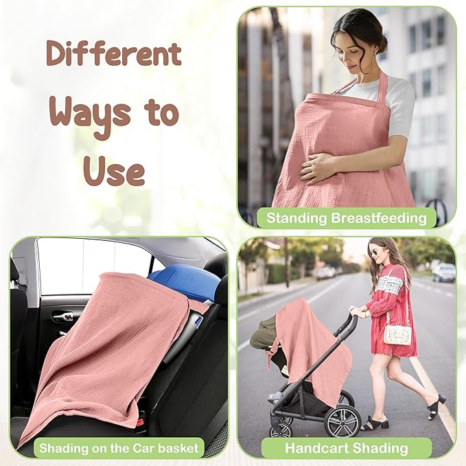 Premium Organic Breathable Muslin Nursing Cover for Breastfeeding - Privacy Breast Feeding Covers for Women - Multi-Use Nursing Cover Up - Soft & Lightweight Breastfeeding Covers (Pink)